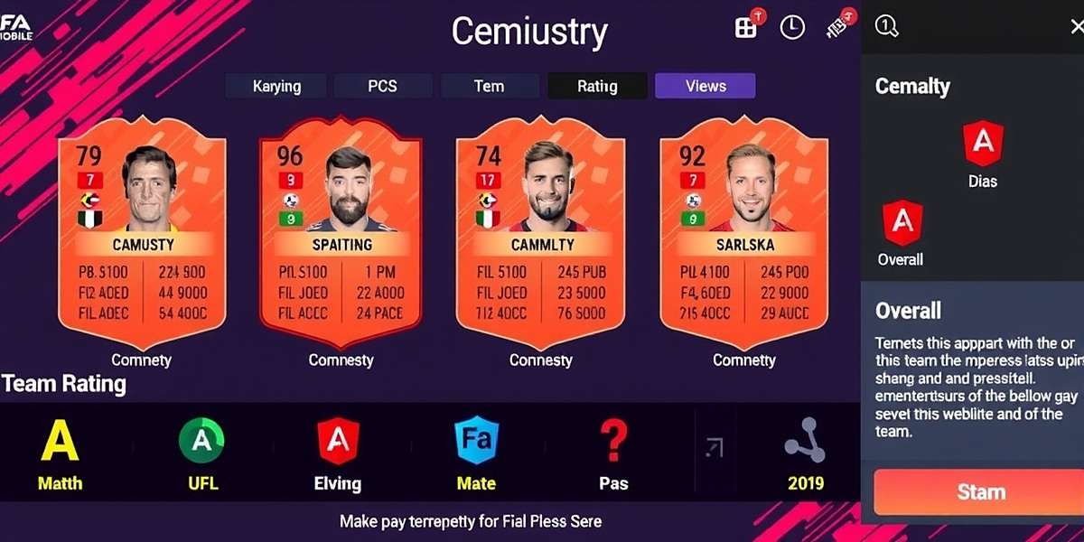 FIFA Mobile team chemistry interface showing player connections, chemistry style and overall rating