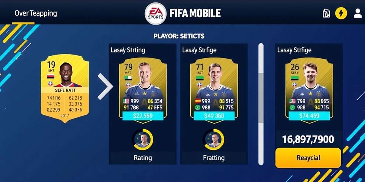 FIFA Mobile player selection interface showing player stats, ratings and price